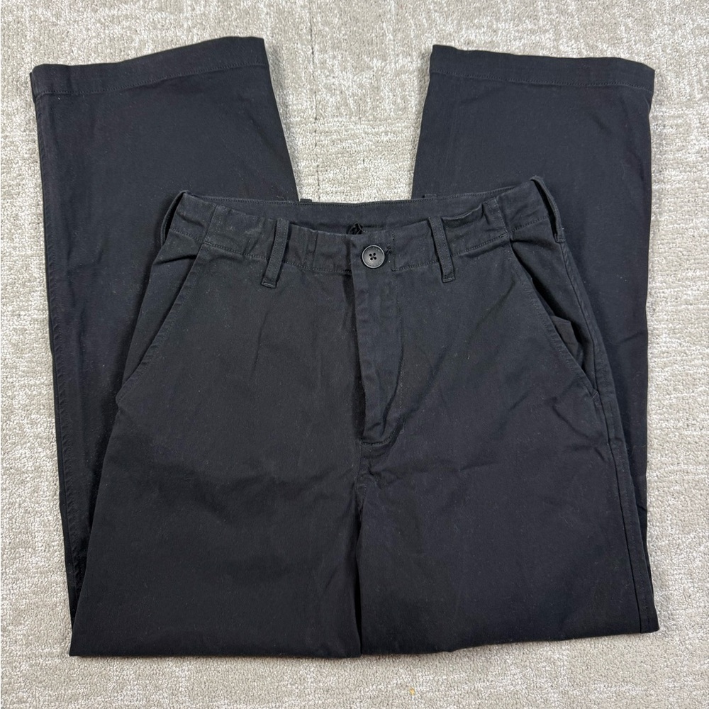 Monrow Straight Wide Leg Chino Pants Womens XS High Rise Cropped Black